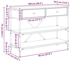 Mesa de Console Carvalho Preto 100x34.5x75 cm Madeira Engenheirada