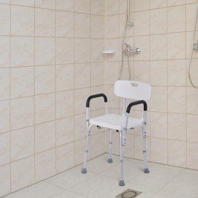 HOMCOM Cadeira de banho ajustável em altura incorpora encosto e apoio de braço