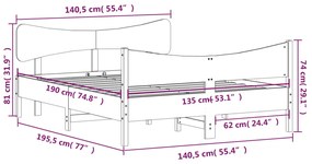 Cama sem colchão 135x190 cm madeira de pinho maciça branco