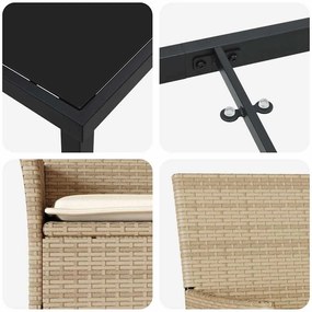 Conjunto de Jantar para Jardim 3 Peças com Almofadas Bege em Rattan Si