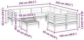 9pcs conj. sofás jardim c/ almofadões pinho maciço castanho mel