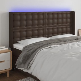 vidaXL Cabeceira cama c/ LED couro artif. 183x16x118/128 cm castanho