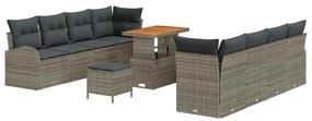 Conjunto de 11 Peças de Sofá de Jardim com Almofadas Cinza Poly Rattan