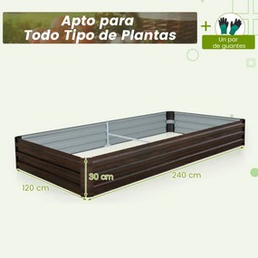 Floreira metálica para jardim elevado com suporte reforçado Base aberta Fácil montagem 240 x 120 x 30 cm Café