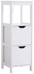 Kleankin Armário de banheiro Armário multifuncional com prateleira aberta 2 gavetas de armazenamento Design anti-dica 30x30x89 cm Branco