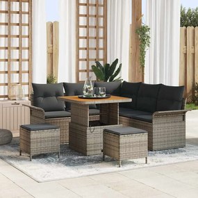 vidaXL Conjunto de Sofás para Jardim de 8 Peças com Almofadas Cinza Rattan PE Acácia