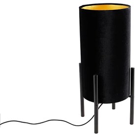 Candeeiro de mesa moderno preto com cúpula de veludo preto - Rich Moderno