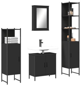 4 pcs conjunto móveis casa de banho derivados de madeira preto
