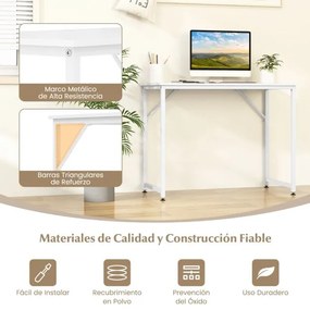 Secretária para PC com estrutura metálica robusta Almofadas ajustáveis Secretária compacta para escritório 100 x 50 x 50 x 77 cm Branco