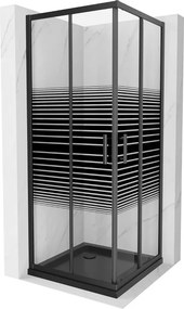 Mexen Rio cabine de duche quadrada 70 x 70 cm, riscas pretas, preto + base de duche Flat, preto - 860-070-070-70-20-4070B