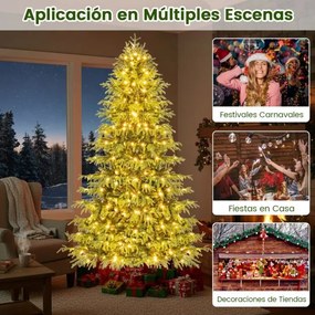 Árvore de Natal artificial de 210 cm pré-iluminada com 370 luzes LED brancas quentes 1090 ramos de PE e PVC e base metálica verde