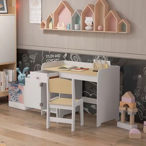 Conjunto de 2 Peças de Secretária Infantil e Cadeira, 80 x 39 x 59 cm, Arrumação Ampla, Branco
