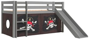 Cama alta de Criança PINO 90 x 200 cm + estrado + escada + escorrega + cortina Piratas das Caraíbas Cinzenta