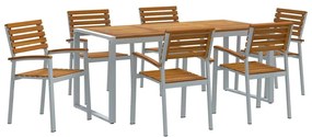 Conjunto de Jantar de Jardim 7 Peças Madeira Sólida de Acácia e Metal