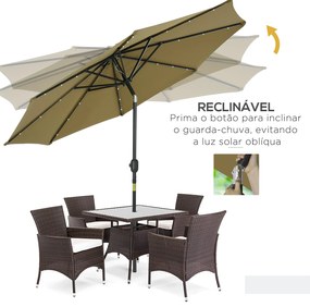 Chapéu de Sol de Jardim Ø268x238cm com 24 Luzes LED Solar Mecanismo de