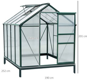 Estufa de Jardim 2x2,5m de Policarbonato e Alumínio Estufa com Clarabóia Proteção UV 30 e Base 4,79 m² para Vasos Cultivos de Plantas e Flores Transpa