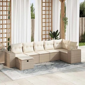 vidaXL 7 pcs conjunto de sofás p/ jardim com almofadões vime PE bege