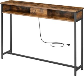 Mesa consola estreita 25 x 120 x 81 cm com tomadas com 2 compartimentos castanho vintage-preto