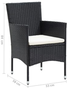 5 pcs conjunto de jantar p/ jardim c/ almofadões vime PE preto
