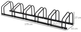 Suporte Estacionamento 6 Bicicletas Aço Resistente Interior Exterior 179x33x27 cm Preto Durável Fácil Montagem