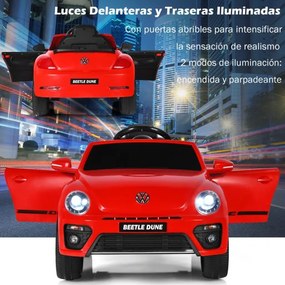 Carro elétrico para crianças bateria 12V Volkswagen Beetle com luzes de controlo remoto e musica 95 x 56 x 47 cm Vermelho