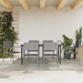 vidaXL 7 pcs conjunto de jantar para jardim vime PE e aço cinza/preto