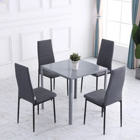 Conjunto de 4 cadeiras de sala de jantar e de cozinha com encosto alto (MESA NÃO INCLUIDA), pés de metal e tecido de linho, 41 x 50 x 97 cm, cinzento