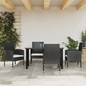 vidaXL 5 pcs conjunto de jantar para jardim vime PE e aço preto