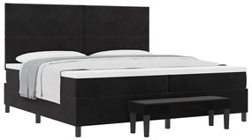 Cama Box Spring com Colchão &amp; Banco Preto 200x200 cm Veludo