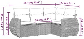 4 pcs conjunto de sofás para jardim c/ almofadões vime PE bege