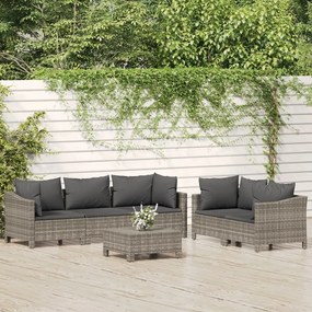 6 pcs conjunto lounge de jardim c/ almofadões vime PE cinzento