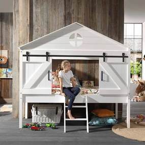 Cama infantil Alta Tipo Celeiro BARNIE 90x200 CM Branca
