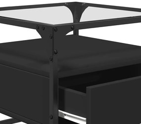 Mesa de centro com topo em vidro preto 50x50x45 cm aço