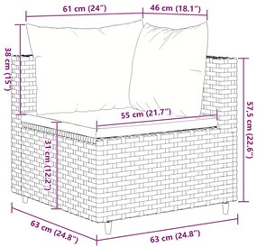 10 pcs conjunto lounge de jardim c/ almofadões vime PE cinzento