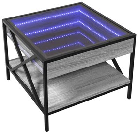 Mesa de centro luzes LED Infinity 50x50x38 cm cinzento sonoma