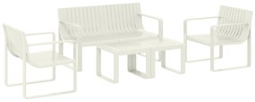 Conjunto de Jardim 5 Peças Móveis de Exterior com 2 Poltronas 1 Sofá de 2 Lugares e 2 Mesas de Centro Desenho de Ripas Branco