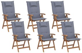 Conjunto de 6 cadeiras de jardim com almofadas azuis JAVA Beliani