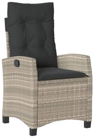 7 pcs conj. jantar p/ jardim c/ almofadões vime PE cinza-claro