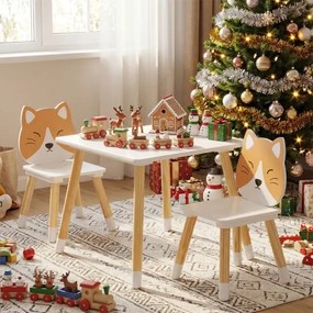 Conjunto de mesa e 2 cadeiras infantis de madeira multiusos para trabalhos manuais, leitura, aprendizagem e refeições Branco + Natural