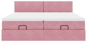 Estrutura de cama otomana com colchões 180x200 cm veludo rosa