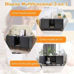 Móvel para gatos para Caixa areia (Não incluida), prancha a para arranhar e patas de madeira removíveis 120 x 52 x 65 cm Preto