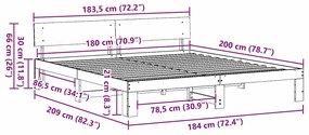 Estrado de Cama com Cabeceira 180x200 cm Madeira de Pinho Maciço