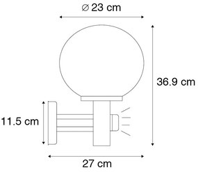 Candeeiro de parede exterior preto com vidro transparente incluindo detector de movimento - Sfera Moderno