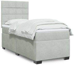 Cama com molas/colchão 100x200 cm veludo cinza-claro