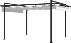 Outsunny Pérgola 3x4 Pérgola de Jardim com Teto Retrátil de Poliéster e 12 Orifícios de Drenagem Branco | Aosom Portugal