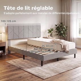 Estrutura de cama 140 x 190 cm (COLCHÃO NÃO INCLUIDO) com base e cabeceira ajustável, cama de casal estofada em linho, espaço de arrumação por baixo,