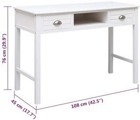 Secretária 108x45x76 cm madeira de paulownia maciça branco