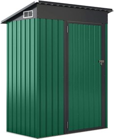 Abrigo jardim  150 x 88 x 185 cm com telhado inclinado Portas com fechadura Ventilação Pátio Jardim Verde