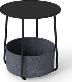 Mesa apoio, Mesa de cabeceira redonda 45 x 45 x 50,5 cm de 2 níveis com cesto de armazenamento em tecido pequena moderna Preta