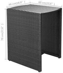 3 pcs conjunto bistrô com almofadas vime PE preto